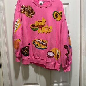 Queen of Sparkles Pink Fiesta Sweatshirt size L EUC